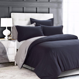 Plain-reversible-Duvet-cover-Black-grey Single  Plain-reversible-Duvet-cover-Black-grey Single