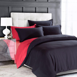Plain-reversible-Duvet-cover-Black-red-Single  Plain-reversible-Duvet-cover-Black-red-Single