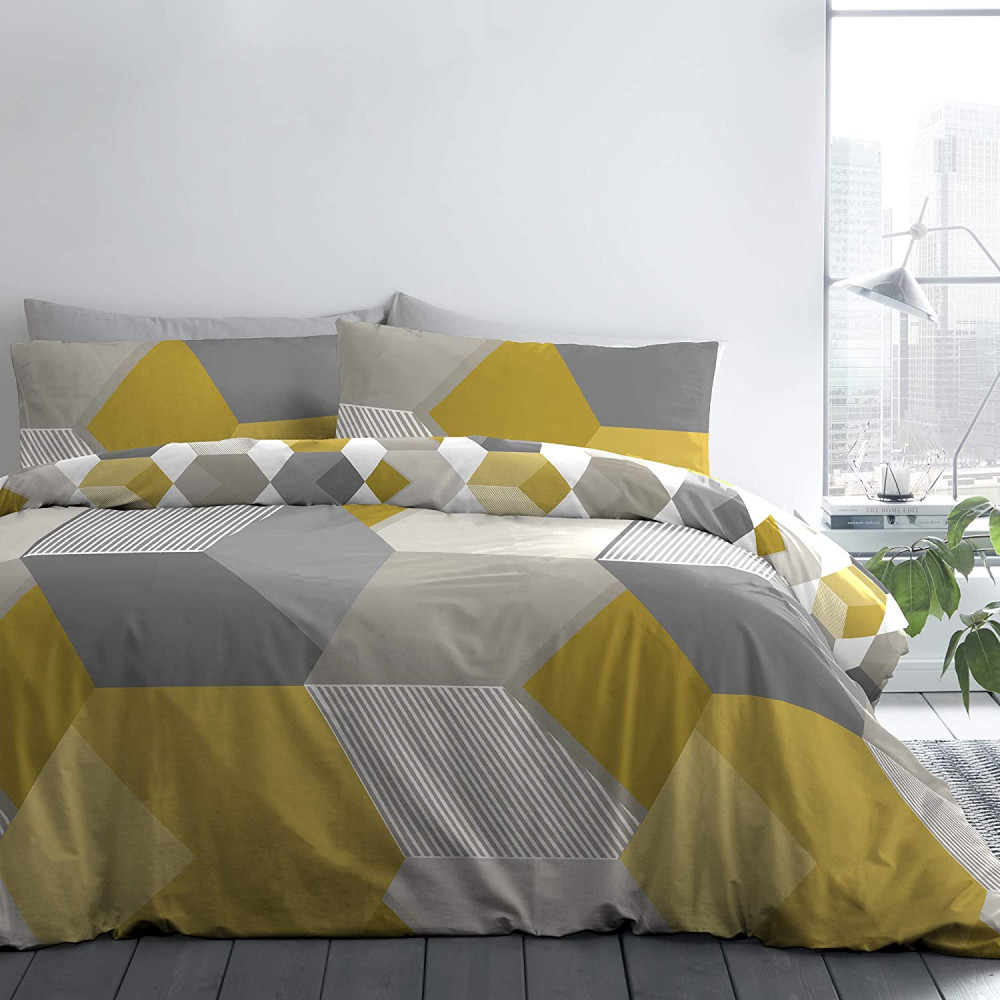 Duvet Cover Hexagon Ochre Yellow